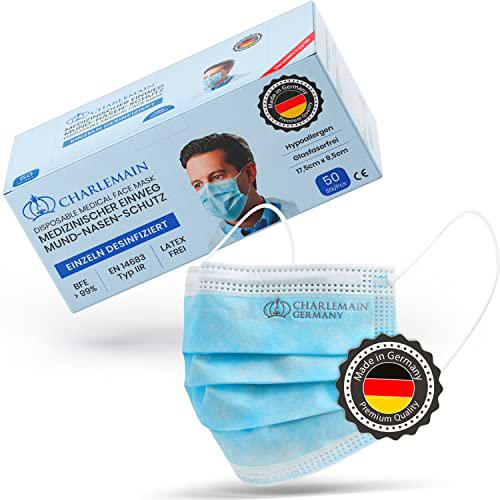 Charlemain 50 Piezas Mascarilla quirúrgica, EN 14683 tipo IIR