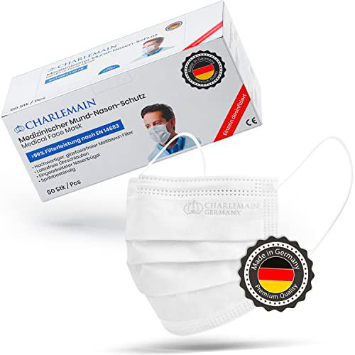 Charlemain 50 Piezas Mascarilla quirúrgica, EN 14683 tipo IIR