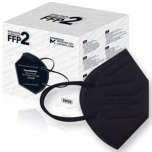 30 Mascarillas FFP2/KN95 Colores Negras Homologadas Certificación CE sin Válvula de 6 Capas