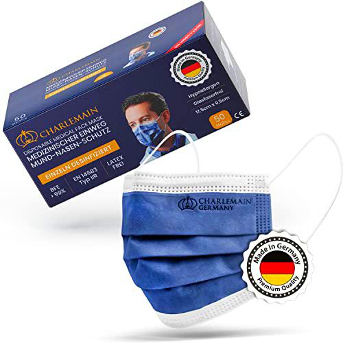 Charlemain 50 Piezas Mascarilla quirúrgica, EN 14683 tipo IIR