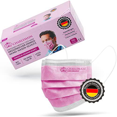 Charlemain 50 Piezas Mascarilla quirúrgica, EN 14683 tipo IIR