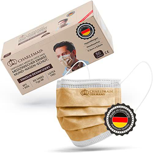 Charlemain 50 Piezas Mascarilla quirúrgica, EN 14683 tipo IIR