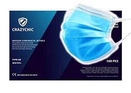 CRAZYCHIC - 100 Mascarilla Quirúrgica Desechable Azul Homologada CE EN14683 Tipo IIR