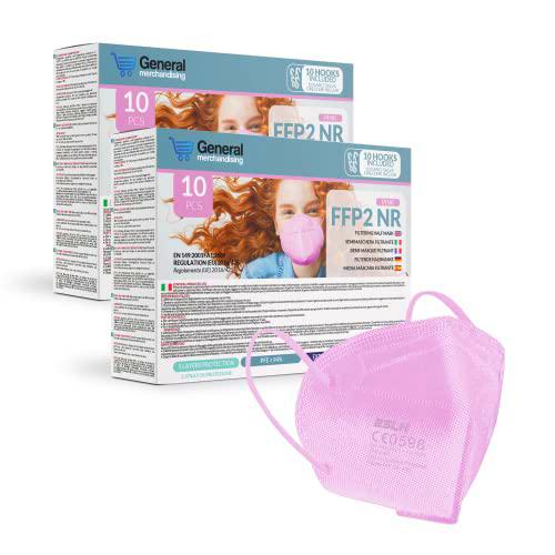 general merchandising Mascarilla FFP2 coloreada certificada CE para adulto | Sellado individualmente con 10 ganchos protectores de orejas