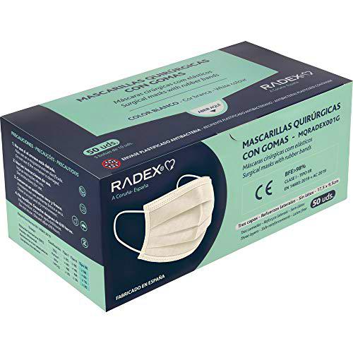RADEX 85005070. Caja de 50 Mascarillas Quirúrgicas Tipo IIR con Gomas