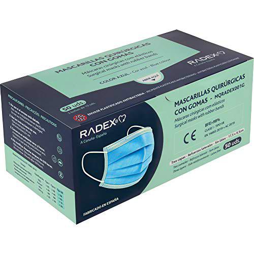RADEX 85005030. Caja de 50 Mascarillas Quirúrgicas Tipo IIR con Gomas
