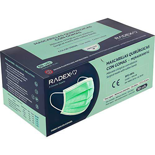 RADEX 85005020. Caja de 50 Mascarillas Quirúrgicas Tipo IIR con Gomas