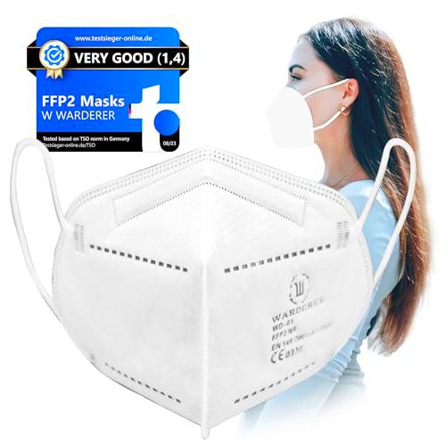 WARDERER 15 FFP2 Mascarillas blancas | Mascarilla respiratoria 99,5% de eficiencia de filtrado | Máscara antipolvo 5 capas | Mascarilla protectora transpirable y respetuosa con la piel | Mascarilla