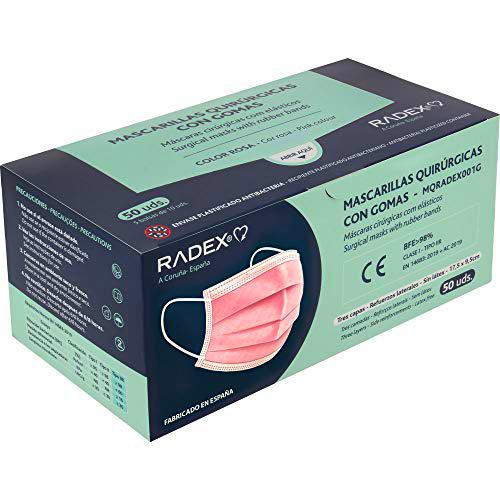 RADEX 85005053. Caja de 50 Mascarillas Quirúrgicas Tipo IIR con Gomas