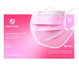CRAZYCHIC - 45 Mascarilla Quirúrgica Desechable Rosa Homologada CE EN14683 Tipo IIR
