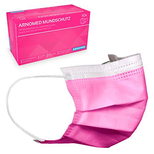 ARNOMED mascarillas médicas rosas 50 unidades, mascarilla quirúrgica Tipo IIR