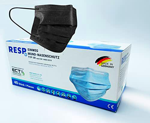 RESP Medical Op Masks - Tipo IIR CE Certified 40 Piece Mouthguard Masks Disposable Face Mask Protective Mask (1 Unidad (Paquete de 40), Negro)