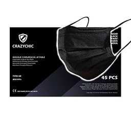 CRAZYCHIC - 45 Mascarilla Quirúrgica Desechable Negro Homologada CE EN14683 Tipo IIR