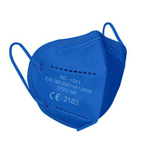 Lexuslance-20 Mascarilla FFP2 color azul，Probado y certificado CE por el organismo notificado número 2163 de acuerdo con el estándar de la UE FFP2 EN149:2001+A1:2009.