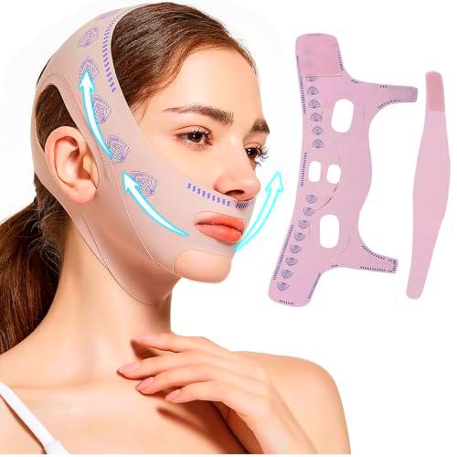 YeahBoom Máscara de línea V reutilizable,Mascarillas faciales,Cinturón adelgazante facial,Correa reutilizable para la barbilla,Mascarilla facial adelgazante en forma de V,Doble mentón reductor Facial