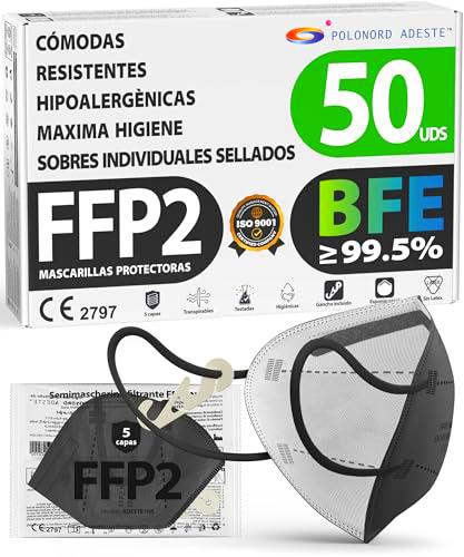 ADESTE - 50 Mascarillas FFP2 NR D Negras con Certificado CE