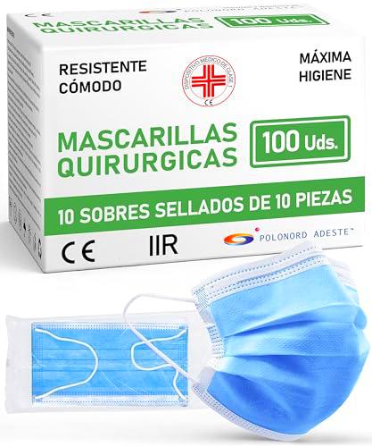 ADESTE - 100 Mascarillas Quirúrgicas desechables Tipo IIR