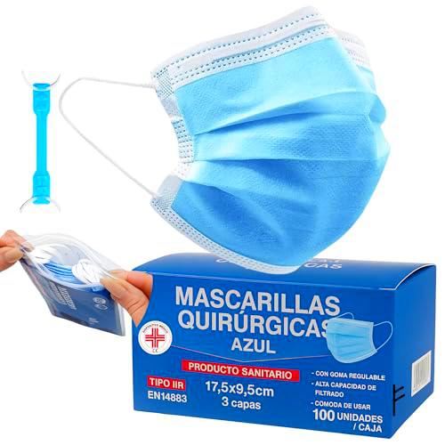 S&amp;S-Medical 100 Mascarillas Quirúrgicas Médicas Tipo IIR Certificadas Mascarillas Desechables de 3 Capas