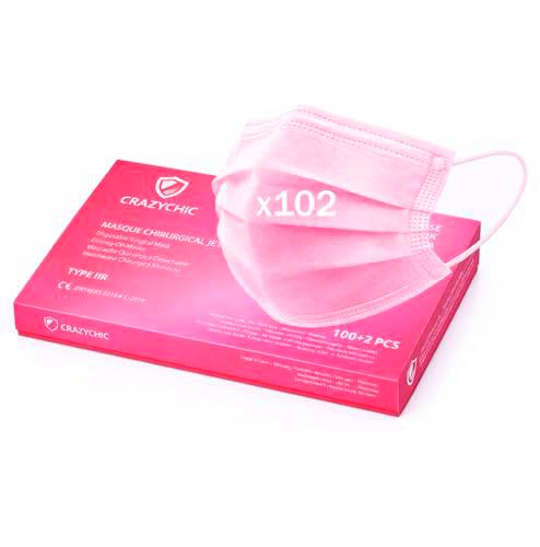 CRAZYCHIC - 102 Mascarilla Quirúrgica Desechable Rosa Homologada CE EN14683 Tipo IIR