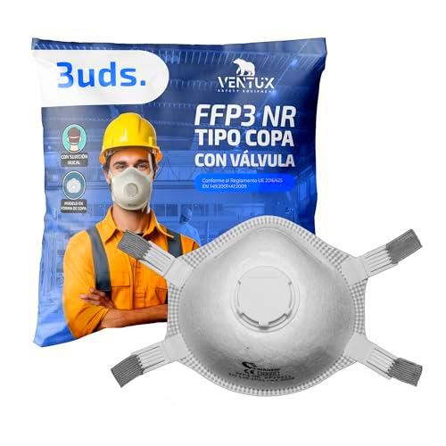 VENTUX SAFETY EQUIPMENT 3X FFP3 NR Mascarilla de Protección Respiratoria en Forma de Copa con Válvula